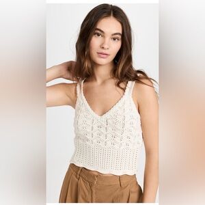 Veronica Beard Cream Crochet Knit Top